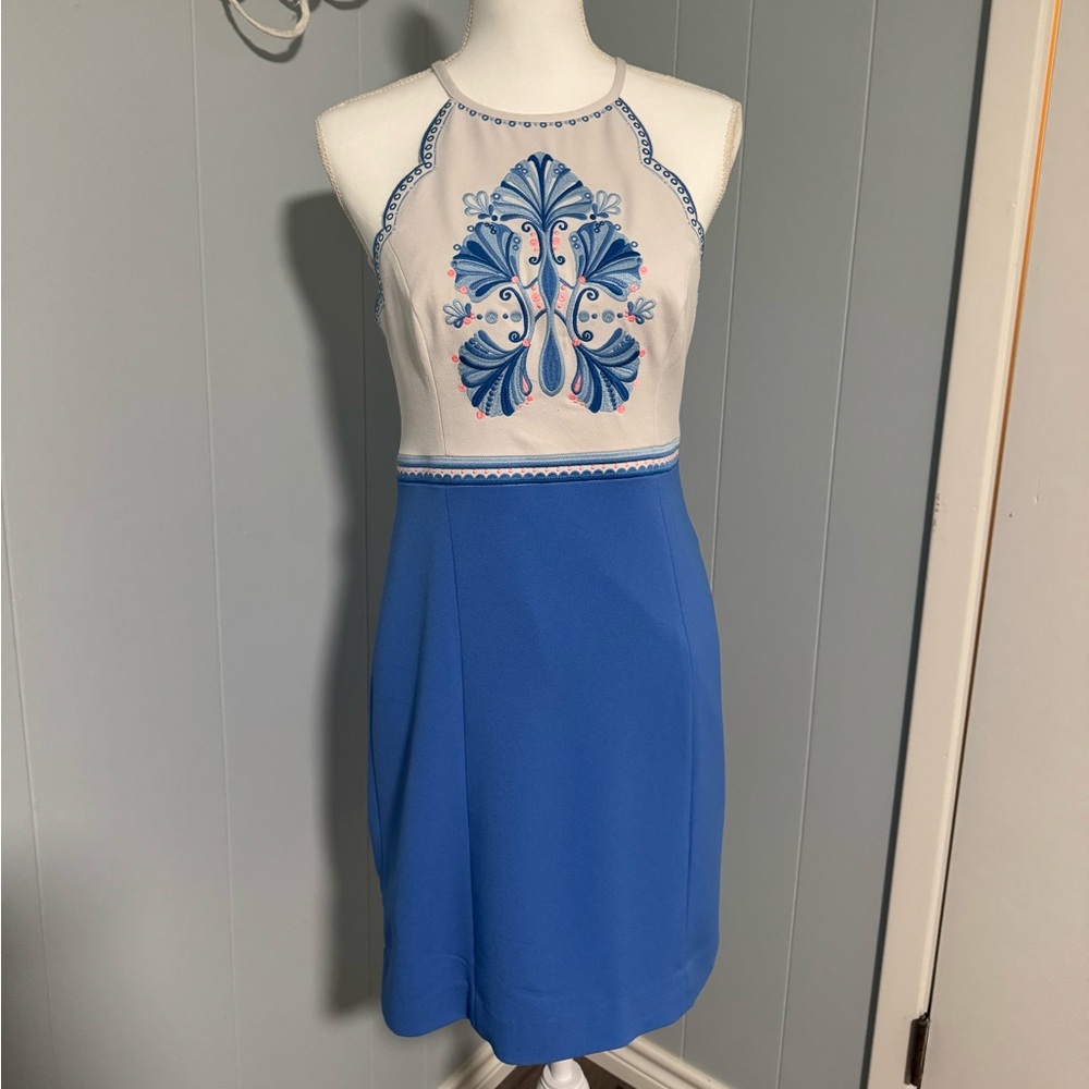 Lilly Pulitzer Blue and White Embroidered Dress Size 4
